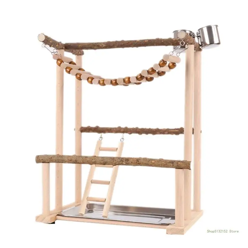 

QX2E Parrots Cage Swing Stands Set Wooden with Toy and Tray Swing Supplies