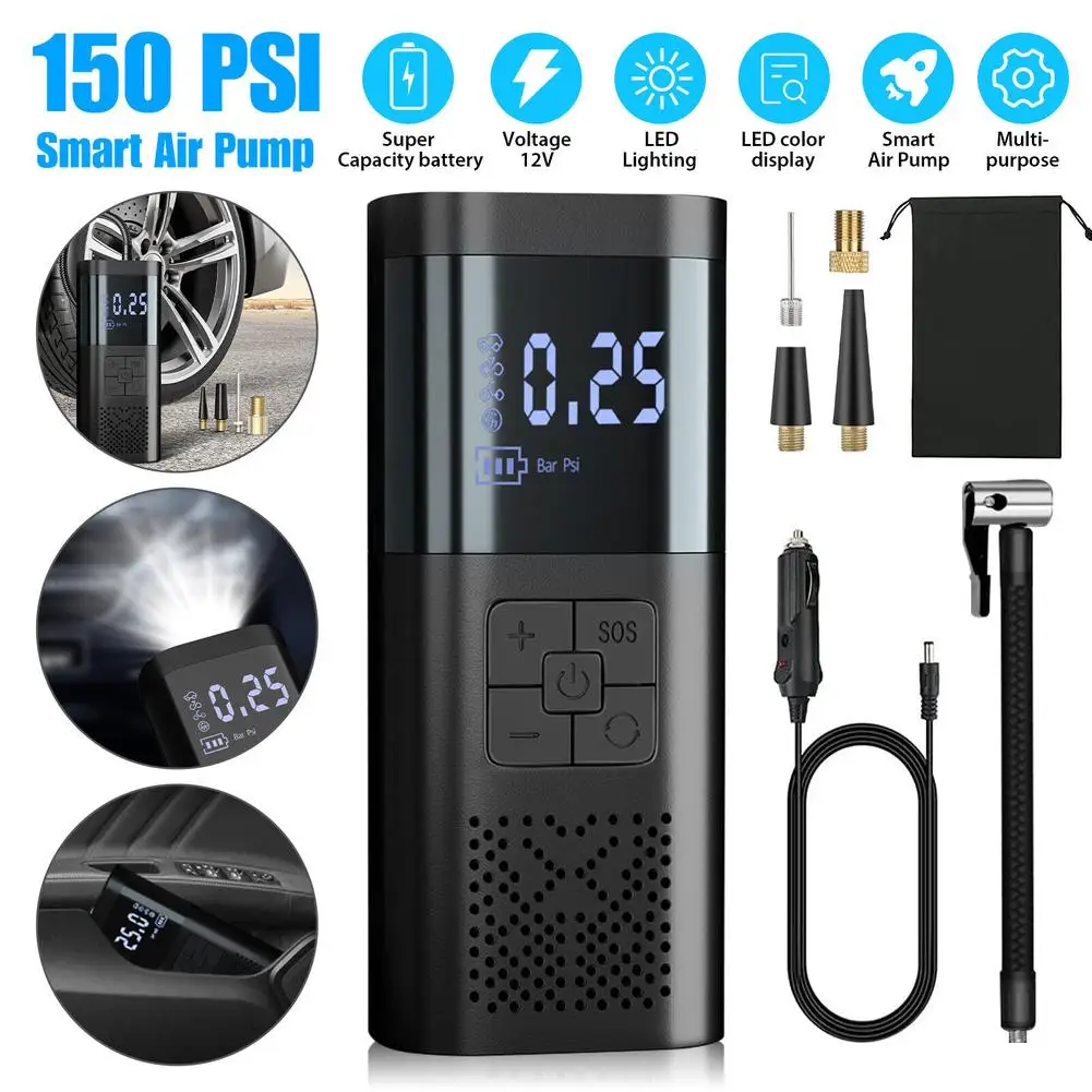 

150PSI Wireless Car Air Pump Portable Auto Smart Digital Tire Inflator Air Compressor For Car Bike Motorcycle Balls Accessory
