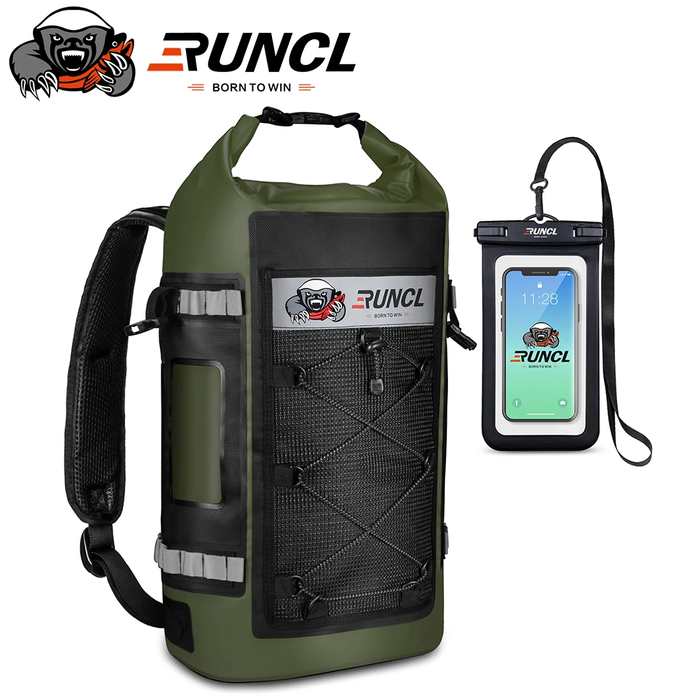 Enlarge RUNCL Waterproof Dry Bag Backpack 30/40/55L Tackle Bag Fishing Boating Kayaking Surfing Rafting Outdoor Travel with Phone Case