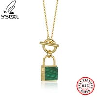 ssteel 925 sterling silver ot buckle agate lock pendant gold chain turquoise necklace korean womens accessoires fine jewelry