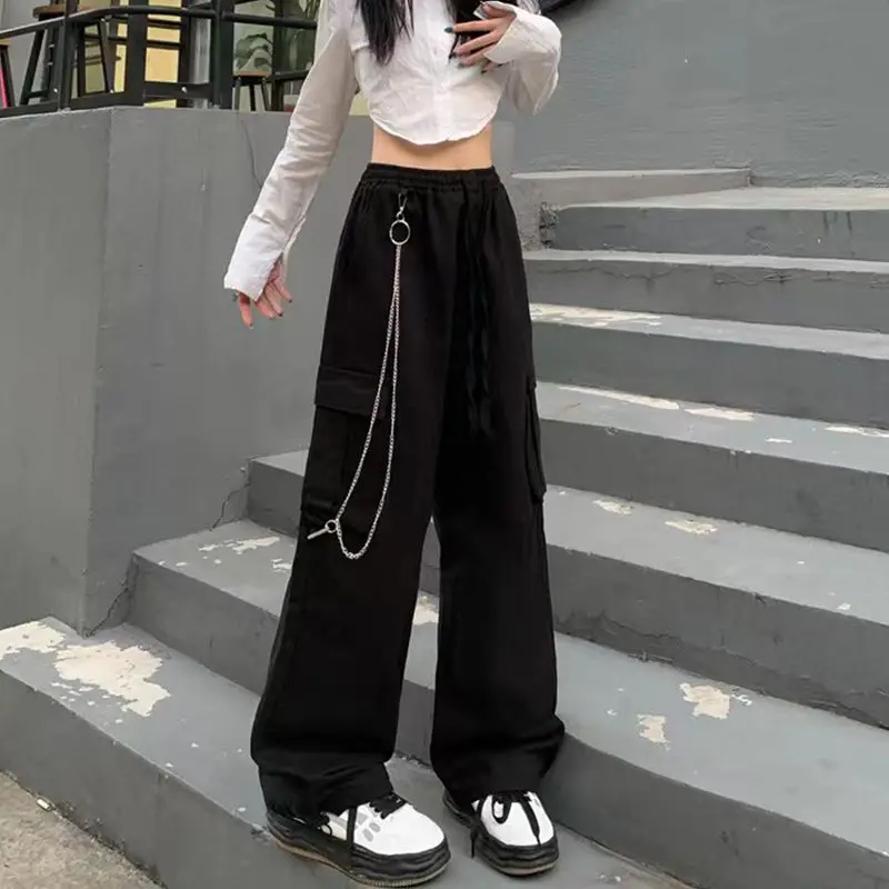 

Deeptown Y2k готические винтажные брюки-карго, женские уличные брюки, черные панк широкие мешковатые брюки, корейская мода, хиппи кпоп