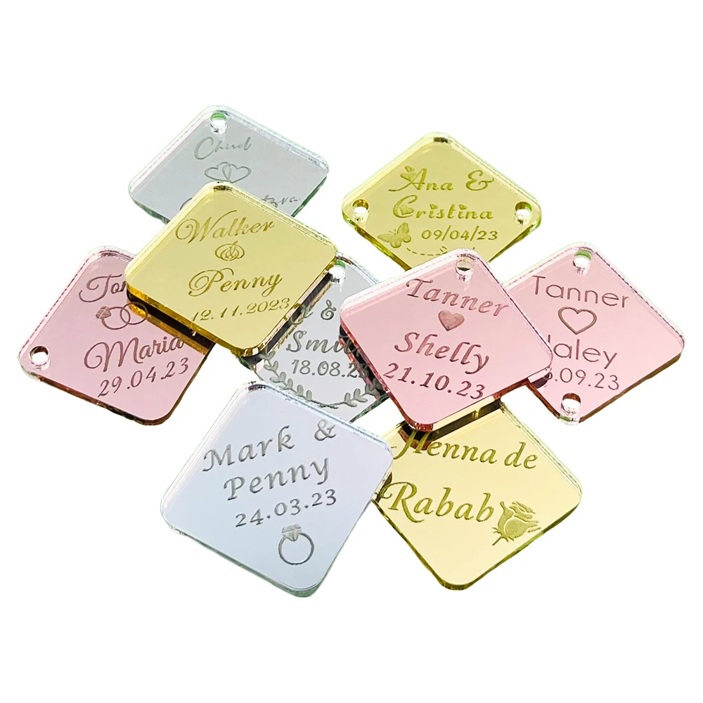 

10/30/60Pcs Personalized Acrylic Tags Customized Tag Wedding Favors for Guests Baptism Birthday Gift Name Decoration Rhombus