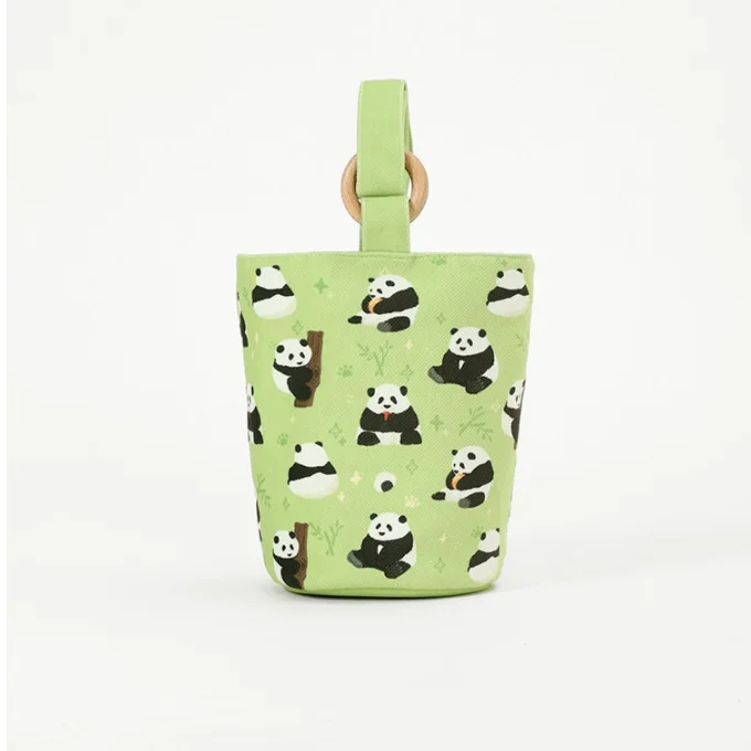 Kawai Handheld Carry Bags, Canvas Bucket Bags, Cute Panda Portable Cosmetics Snacks Bags, Daily Commute Diaper Bottle Kids Bag