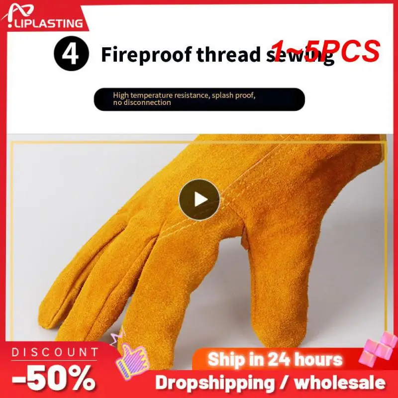 

1~5PCS Garden Work Gloves Flex Grip Tough Cowhide Driver Safety Welding Hunting Hiking Farm Gardening Driving Gloves For Men