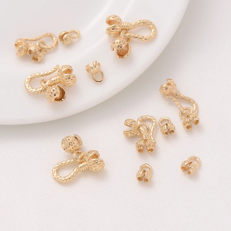 

6PCS 14k Gold Plated Flower Shell Decorative Bracelet Hook Charms for Jewelry Making DIY Supplies Handmade Brass Accessories