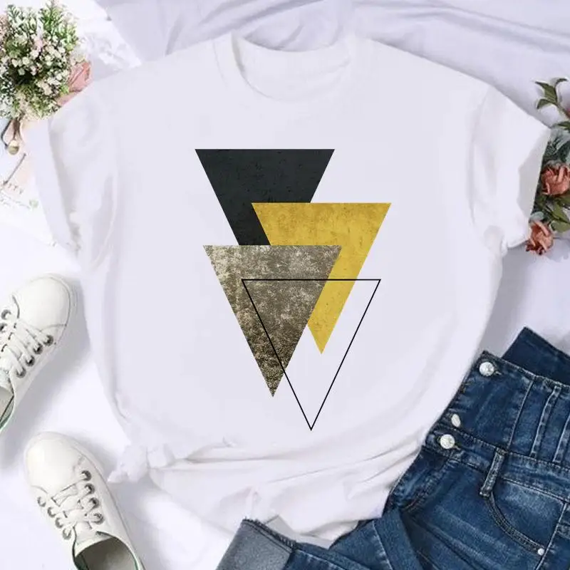 

Футболка женская с геометрическим принтом, Модный повседневный топ с коротким рукавом, с мультяшным графическим принтом, на лето