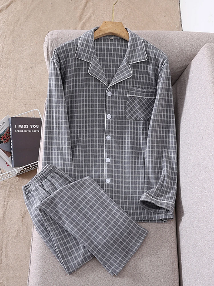 Тонкие бархатные пижамы мужские весенне-осенние новые теплые Dralon на флисовой