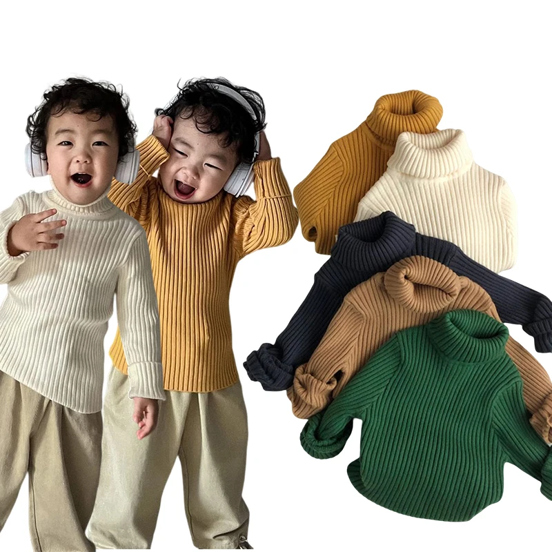 

Baby Boys Girls Solid Color Autumn Winter Sweaters Kids Sweaters For Knitted Bottoming Boys Long Sleeve Pullover Tops Sweaters