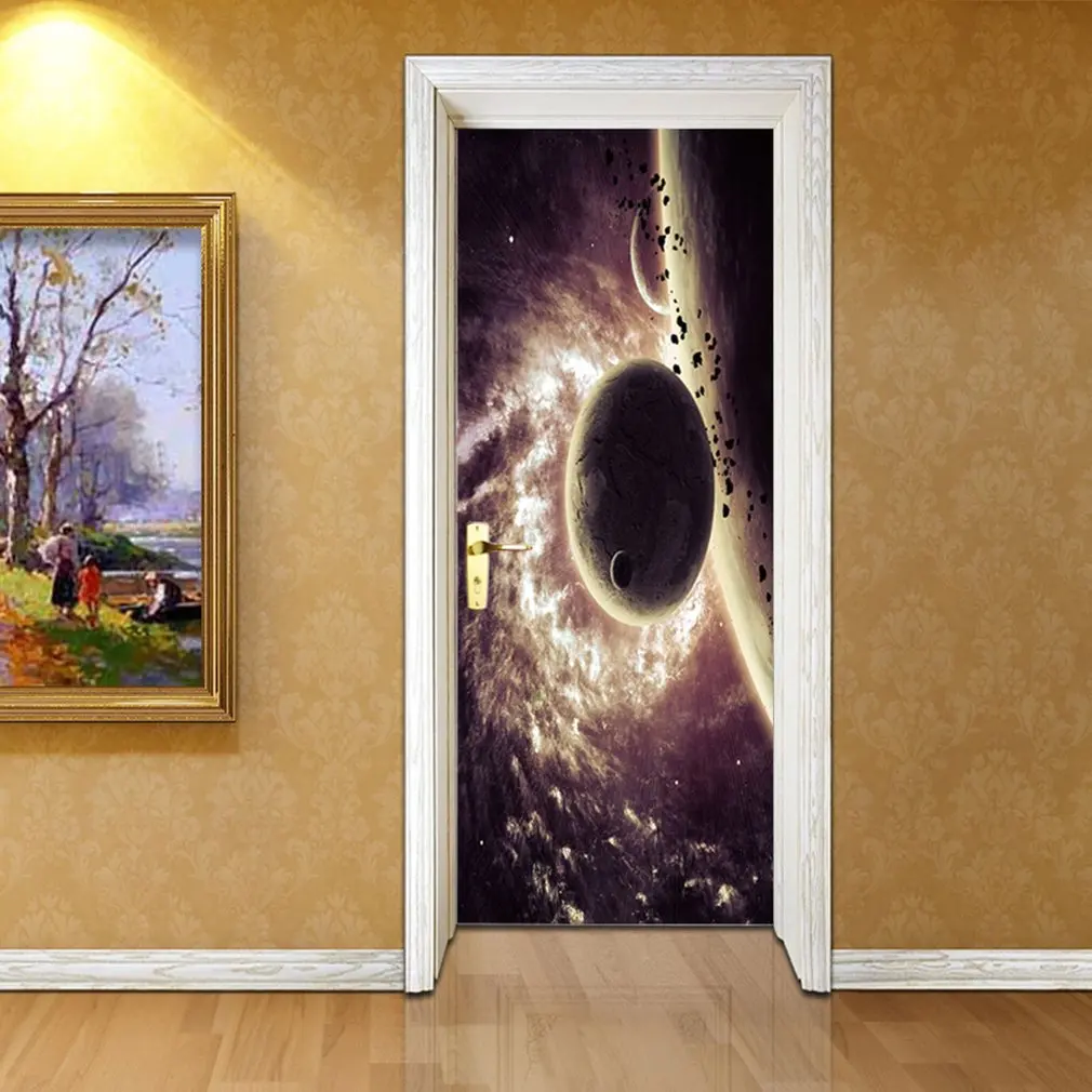 

2 шт./компл. креативная самодельная дверная наклейка космическая планета искусство роспись самоклеящаяся ПВХ Настенная Наклейка s домашний ...