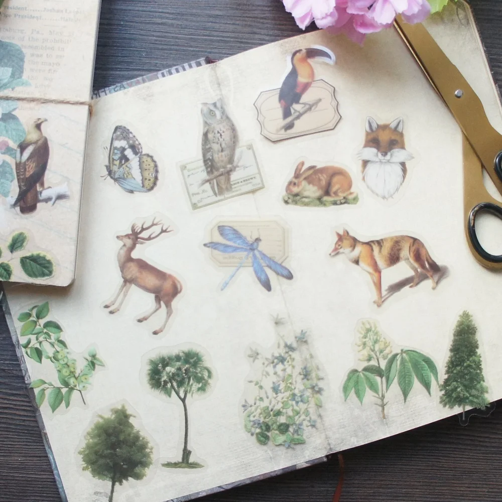 38 шт. ПВХ наклейки в виде леса диких животных лисы панды птицы совы