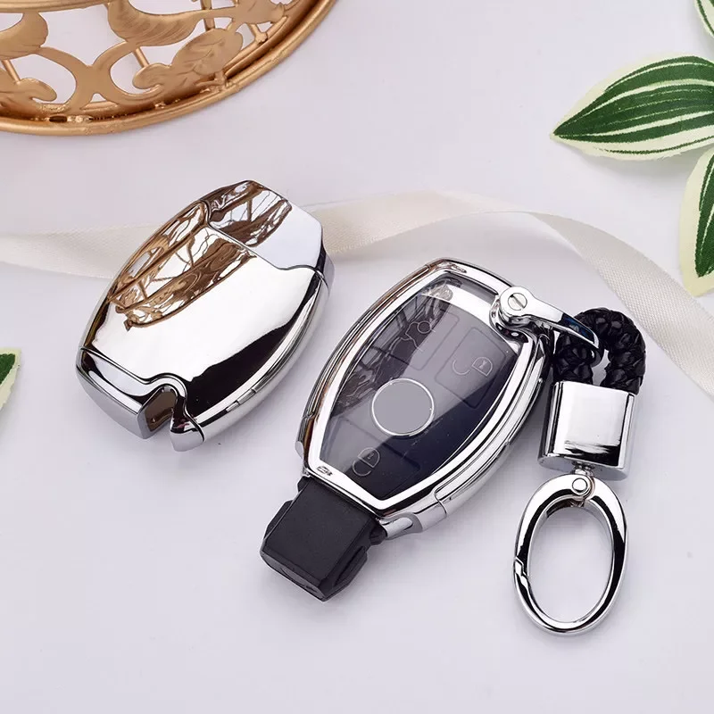 

Good quality TPU+PC Car Key Case Cover Key Holder Chain Ring For Mercedes Benz W203 W210 W211 W124 W202 W204 AMG Accessories