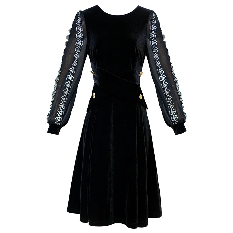 Новинка весны черное платье во французском стиле темпераментная юбка средней