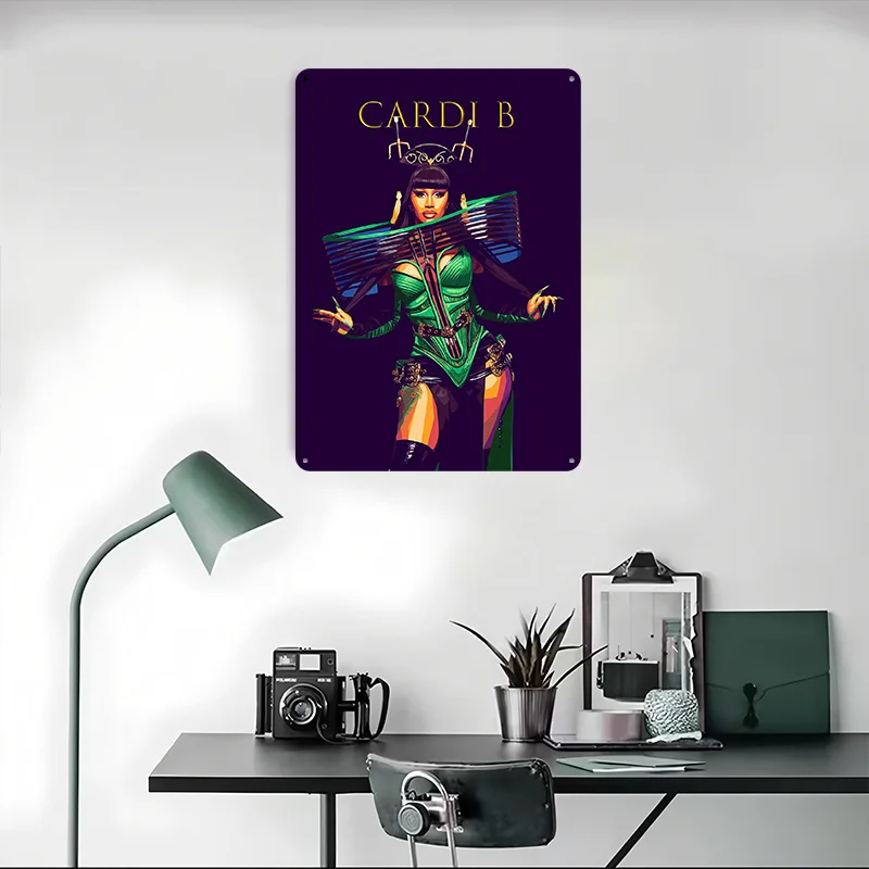 Фото Постер с портретом Cardi B в стиле поп-арт, винтажные металлические таблички на заказ, настенное искусство, ретро-пластиковая табличка для декора спальни, игровой комнаты, декор для стены №4