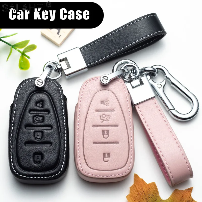 Leather Car Key Case Cover Shell Holder Protector Fob For Chevrolet Cruze Spark Sonic Camaro Volt Bolt Trax Malibu Chevy Tracker