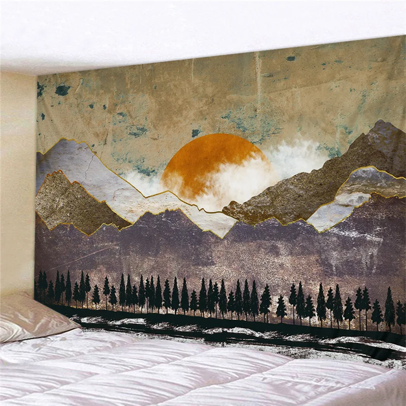 

Tapiz de pared de estilo japonés, ballena pintada abstracta, puesta de sol, montaña, bosque, Hippie, Mandala, paisaje, alfombra