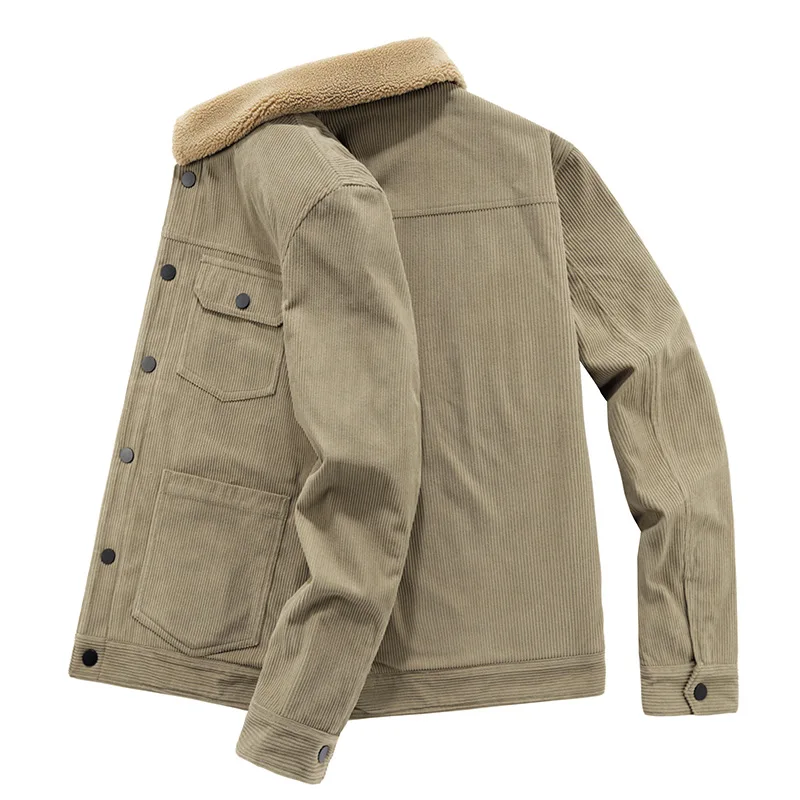 Corduroy Thick Winter Coat Men Plus Velvet and Cotton Fleece Collar Warm Jacket Outdoor Tooling Imitation Lamb Velvet Coats