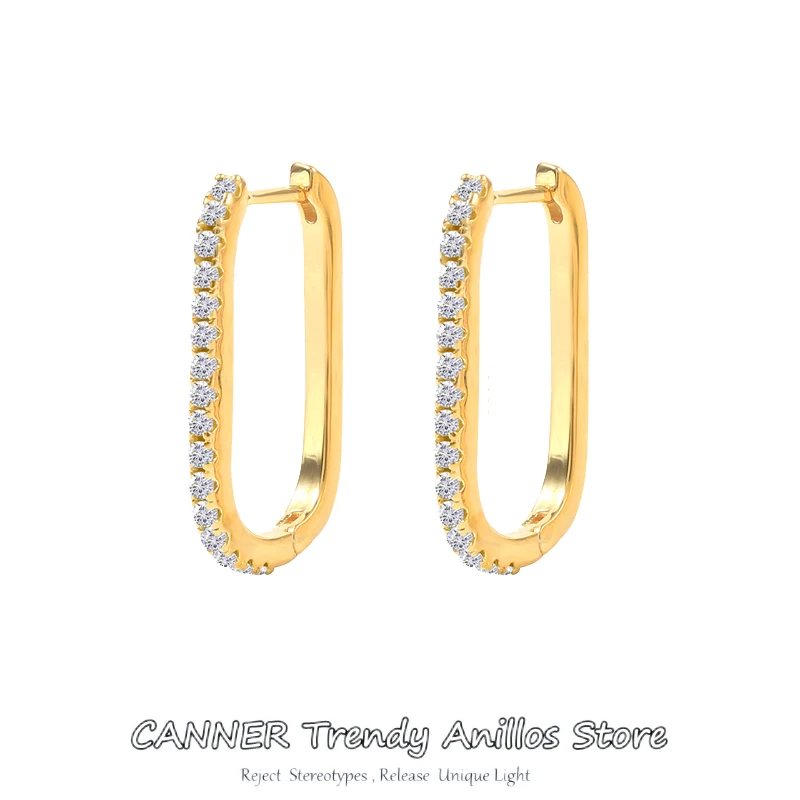 

CANNER 100% 925 Sterling Silver Geometry Hoop Earring Ear Bone Buckle Piercing Earrings for Women Mujer U Shape Pendientes Jewel