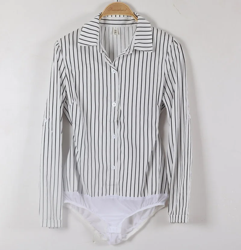 

Fashion Striped Bodysuits Women Office Lady Work Body Shirts Long Sleeve Bodycon Elegant Tops And Blouses Female Clothing