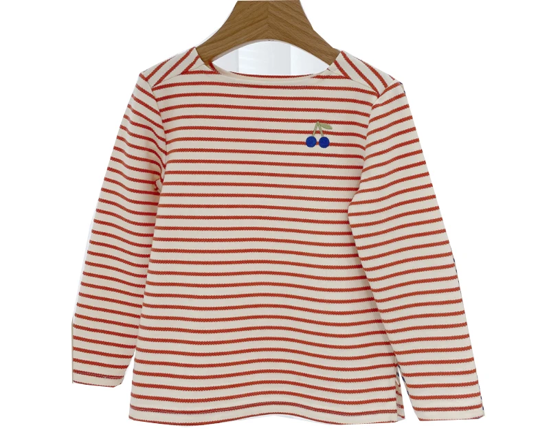 Детские футболки Aw24 для девочек милые топы с длинным рукавом и принтом вишни