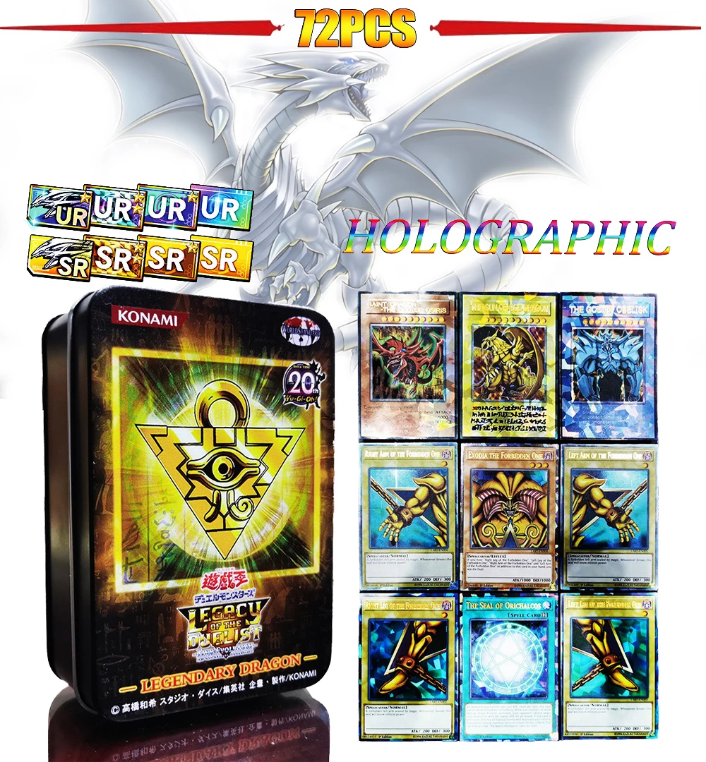 

Blue-Eyes White Dragon Yu-Gi-Oh Cards 72Pcs/Box Rare Laser Flash Card Toy Yugioh Egyptian God Table Games Competitive Paper Card