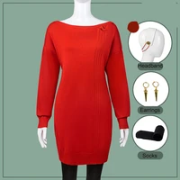 anime spy x family yor forger cosplay sweater dress red skirt women girl headband earrings party role play costume uniforms set