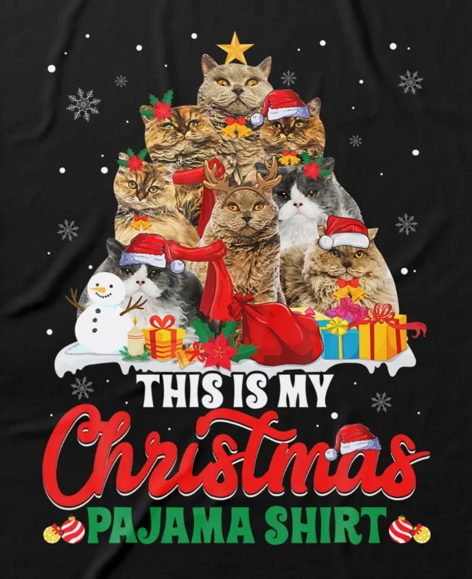 This Is My Christmas Pajama Selkirk Rex Tree Cat Loves Футболка из 100% хлопка с круглым вырезом и коротким рукавом Повседневная мужская футболка Размер S-3XL (art.: 3920cc2a8ea0a) - 3920cc2a8ea0a
