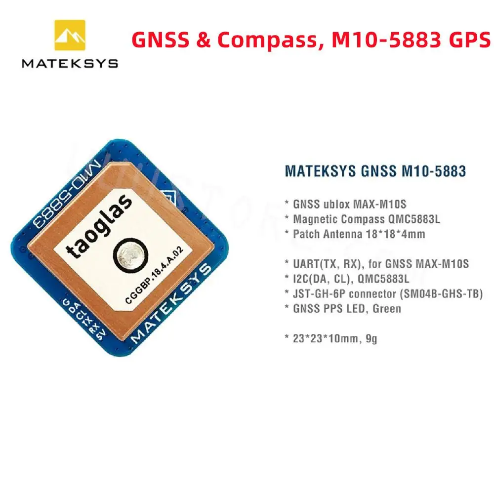Módulo GPS Mateksys MATEK M10-5883 GNSS COMPASS UART para RC Multirotor, Avión de ala fija FPV, piezas de bricolaje, 23x23mm