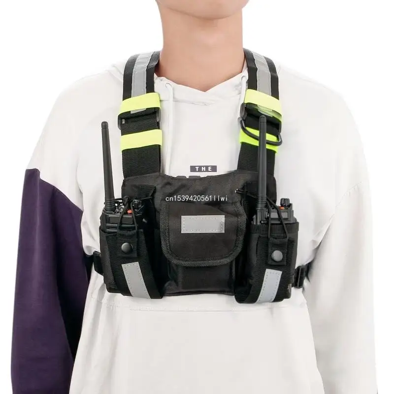 

Reflective Vest Rig Chest Harness Holder Bag Radio Universal Front Pack Dropship