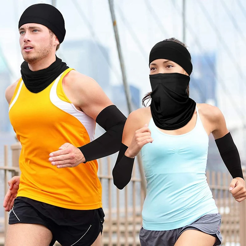 3 Set Cycling Neck Gaiter Scarf UV Protection Face Cover Ice Silk Cooling Arm Sleeves Skull Cap for Women Men |