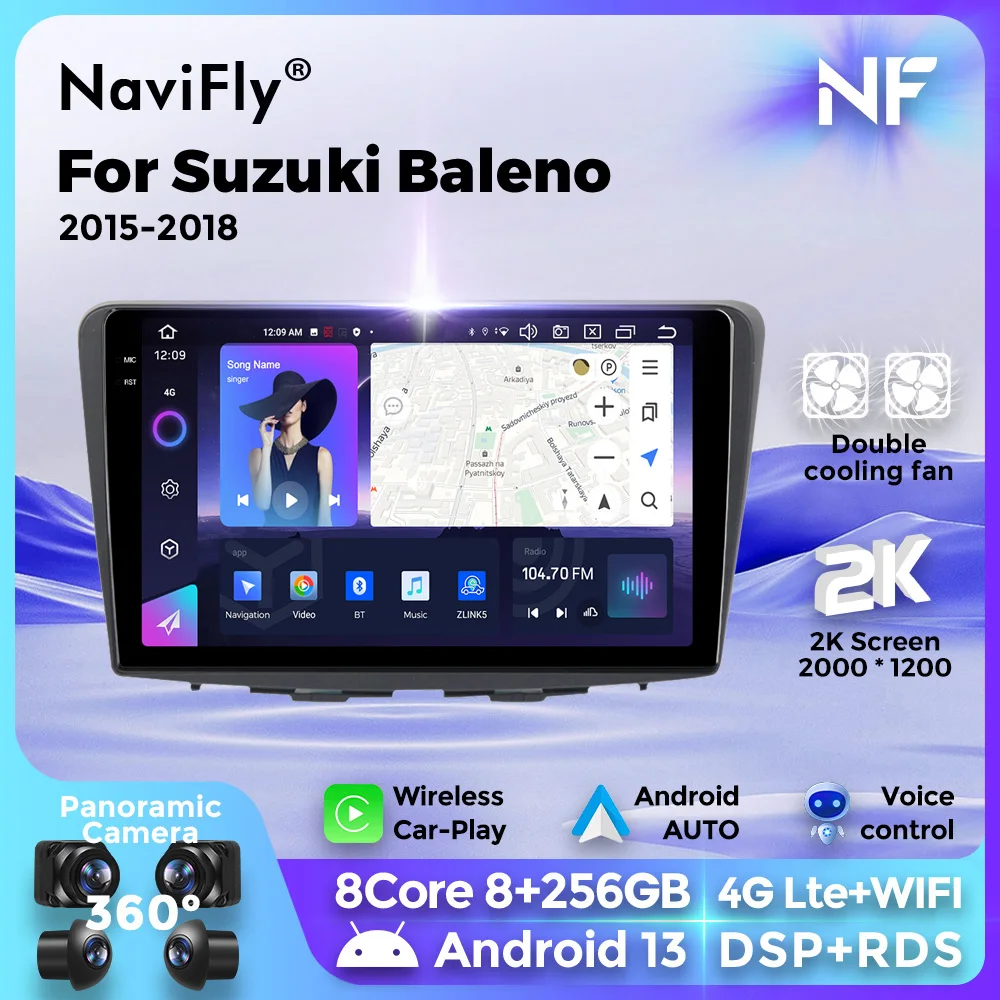 Navifly 8-ядерный Android 13 Carplay для Suzuki Baleno 2015-2018 с GPS интеллектуальными системами 2 Din