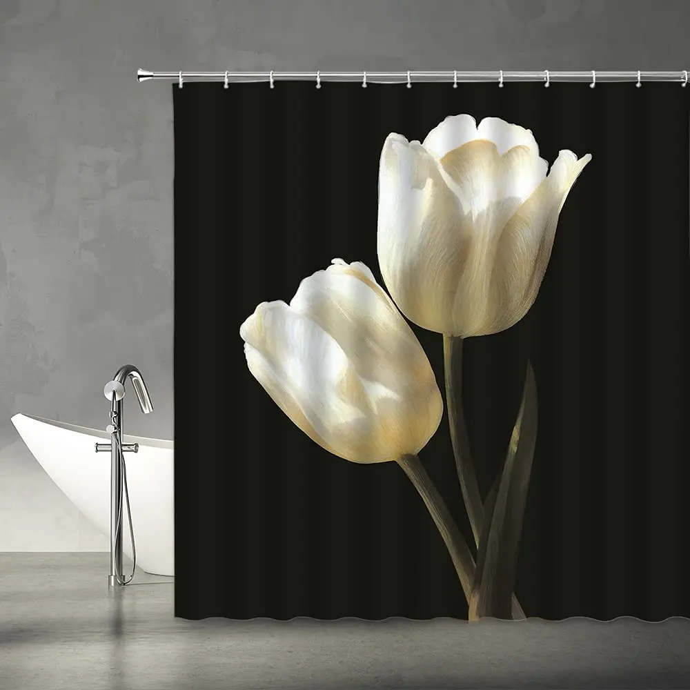 Черно-белый цветочный фон для душа элегантный романтический черный с цветочным