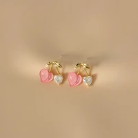 sweet cute pink peach heart stud earrings for women girls korean temperament fruit flower earring party fashion jewelry 2022