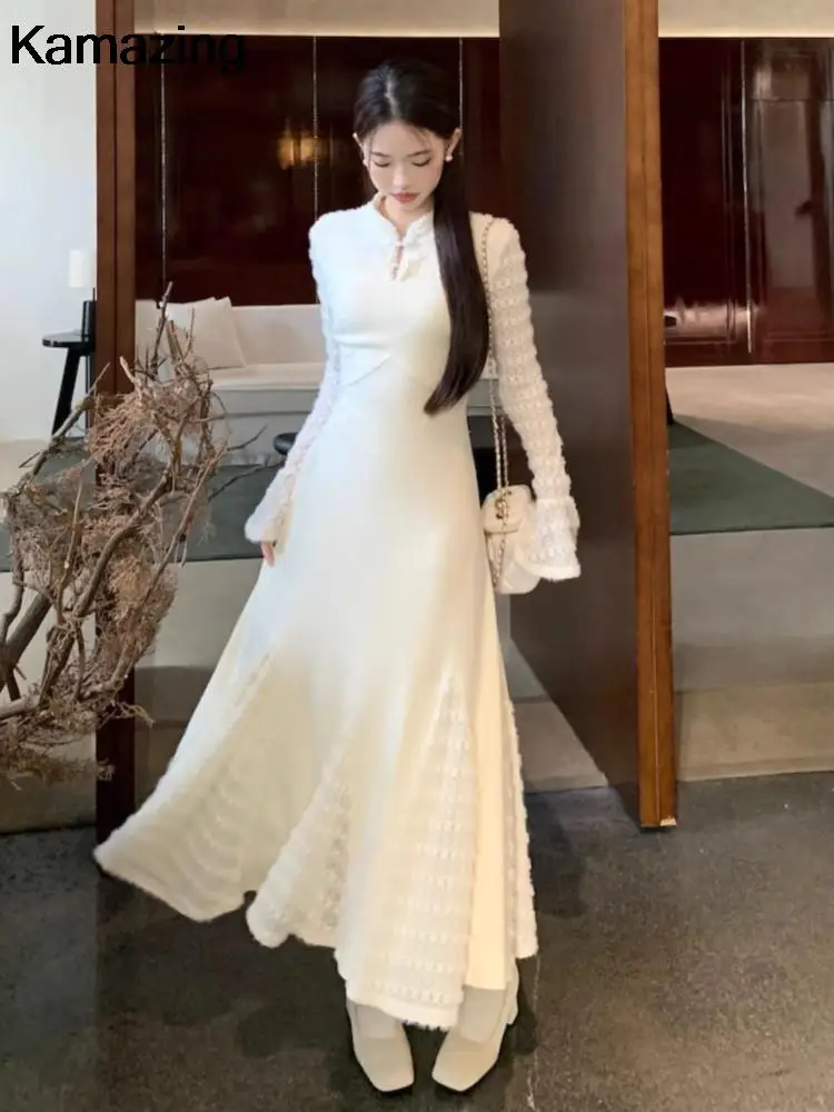 Элегантные кружевные вязаные платья в стиле пэчворк для женщин с расклешенными