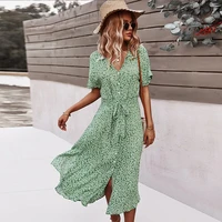 spring women bandage dress summer 2022 new casual floral print beach dress vintage button holiday ladies chic dresses vestidos