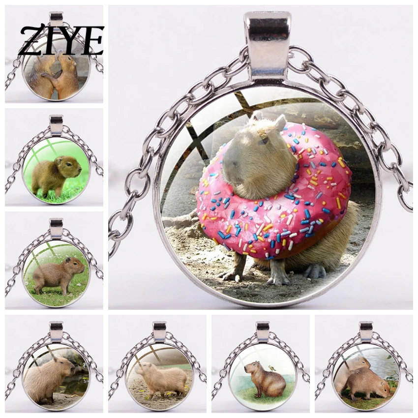 

Creativity Cute Capybaras Necklaces Cartoon Animal Photo Glass Cabochon Pendant Necklaces For Teens Kid Pet Lovers Jewelry Gifts