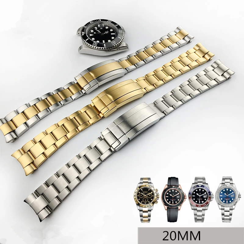 

20mm 316lL Silver Gold Stainless steel Watch Bands Strap For RX Daytona Submarine Role Sub-mariner Wristband Bracelet