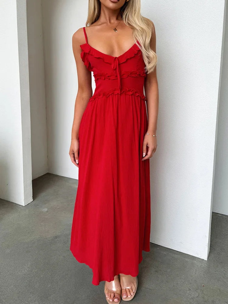 Праздничное платье макси на тонких бретельках с V-образным вырезом женское