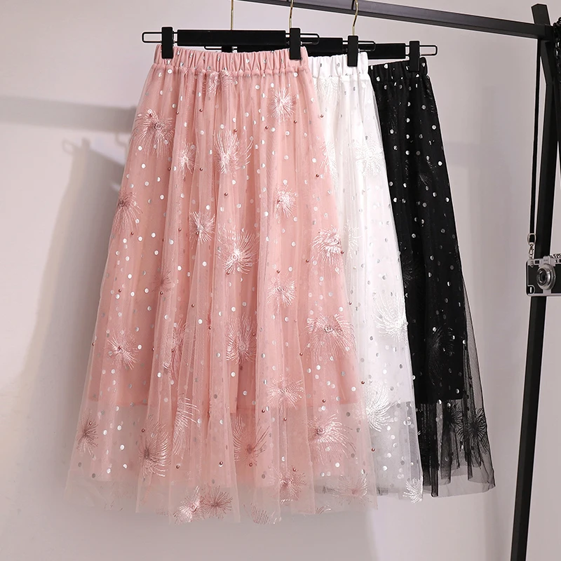 

Новинка 2023, женская одежда с вышивкой в сетку, юбки в горошек с бисером на весну и осень, BD179