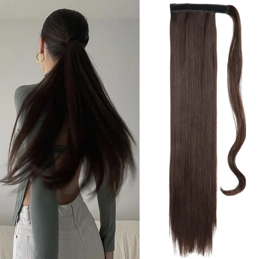 

AZQUEEN Long Straight Synthetic Natural Color Black Brown Suitable for Feminine Ponytail Hair Extension Wig Festive Atmosphere