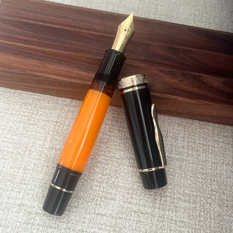 Фото Перьевая ручка Majohn P139 Lovely Black Rock Piston # Наконечник 8 футов/м, латунная поршневая система, серые акриловые подарочные ручки для письма №3