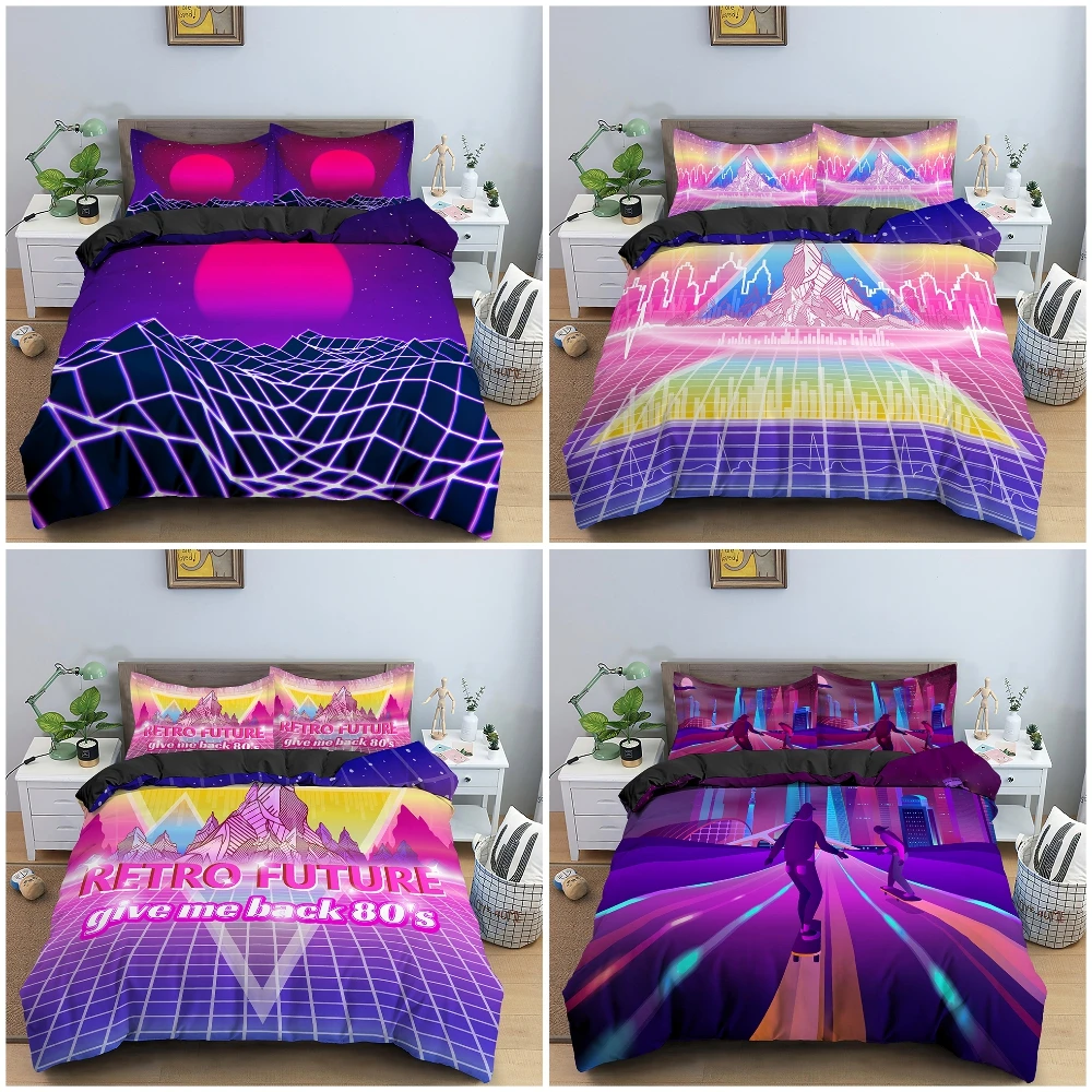 

Retro Future Bedding Set Vintage 80s Duvet Cover Queen Microfiber Fabric Quilt Cover 2/3Pcs Bedclothes