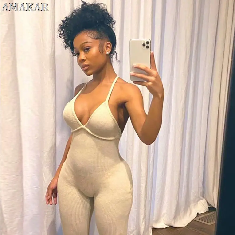 

Женский Облегающий комбинезон без рукавов, с V-образным вырезом и открытой спиной