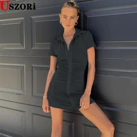 2022 women y2k spring and summer dress new wrinkle temperament fashion sleeve short skirt solid color sexy button dress feminine