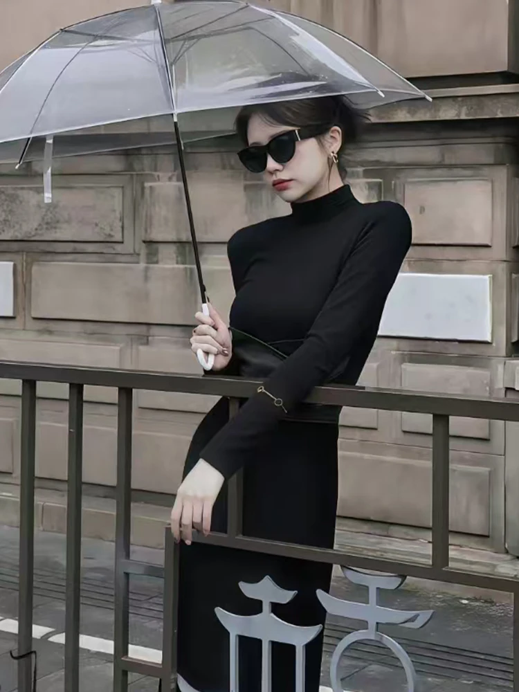 Осеннее новое сексуальное высококачественное темпераментное черное платье с