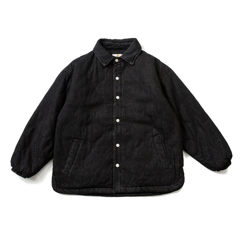 Japanese Cityboy Loose Shoulder Sleeves Washed Denim Cotton Coat Men's and Women's Solid Color Cotton Padded Blue Jacket