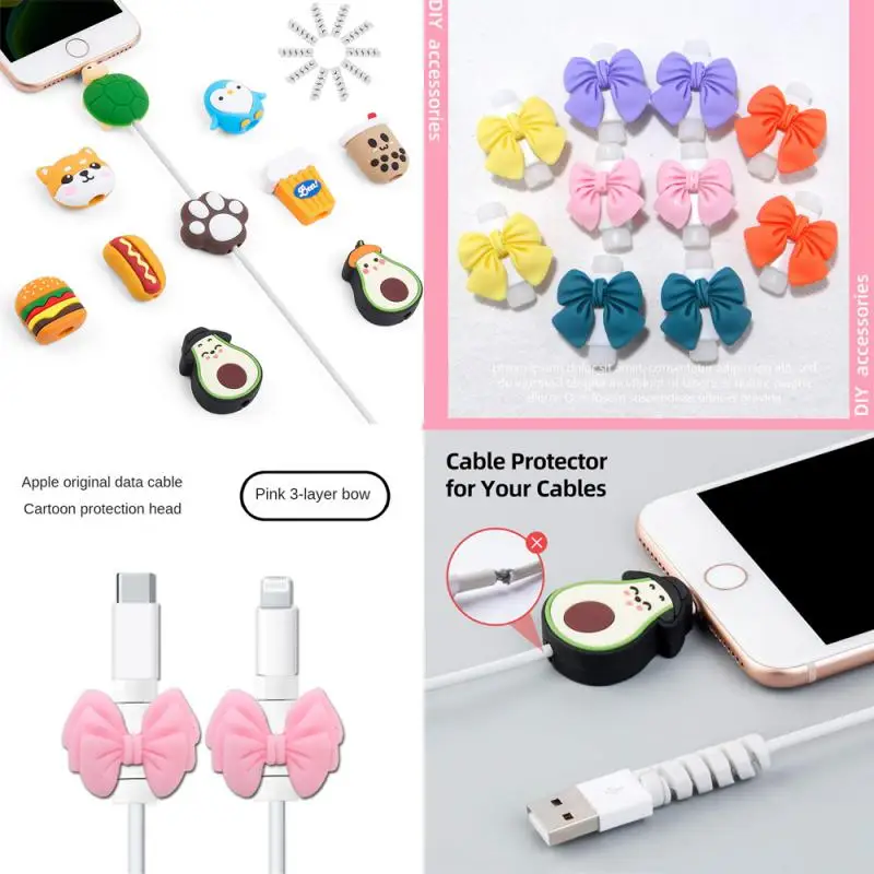 

RYRA Cable Protector Cute Cartoon Bow Data Line Protective Cover Charging Cable Earphone Cable Iphone Winder Wire Cord Organizer