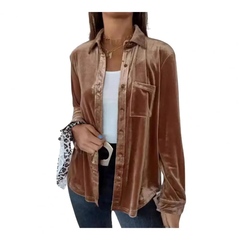 w jednolitym kolorze damska bluzka elegancka z klapami długim rękawem naszytą kieszenią jednokolorowa koszula topy jednorzędowe