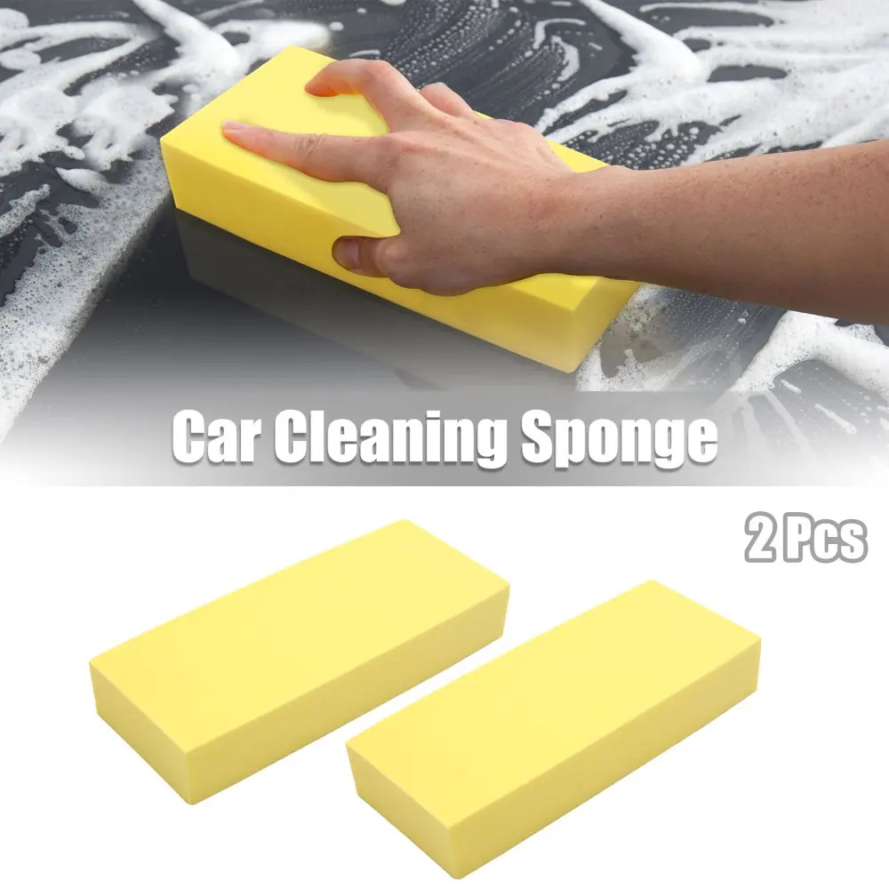 2Pcs Yellow PVA Water Absorbing Sponge Foam Block Washing Cleaning Tool for Car