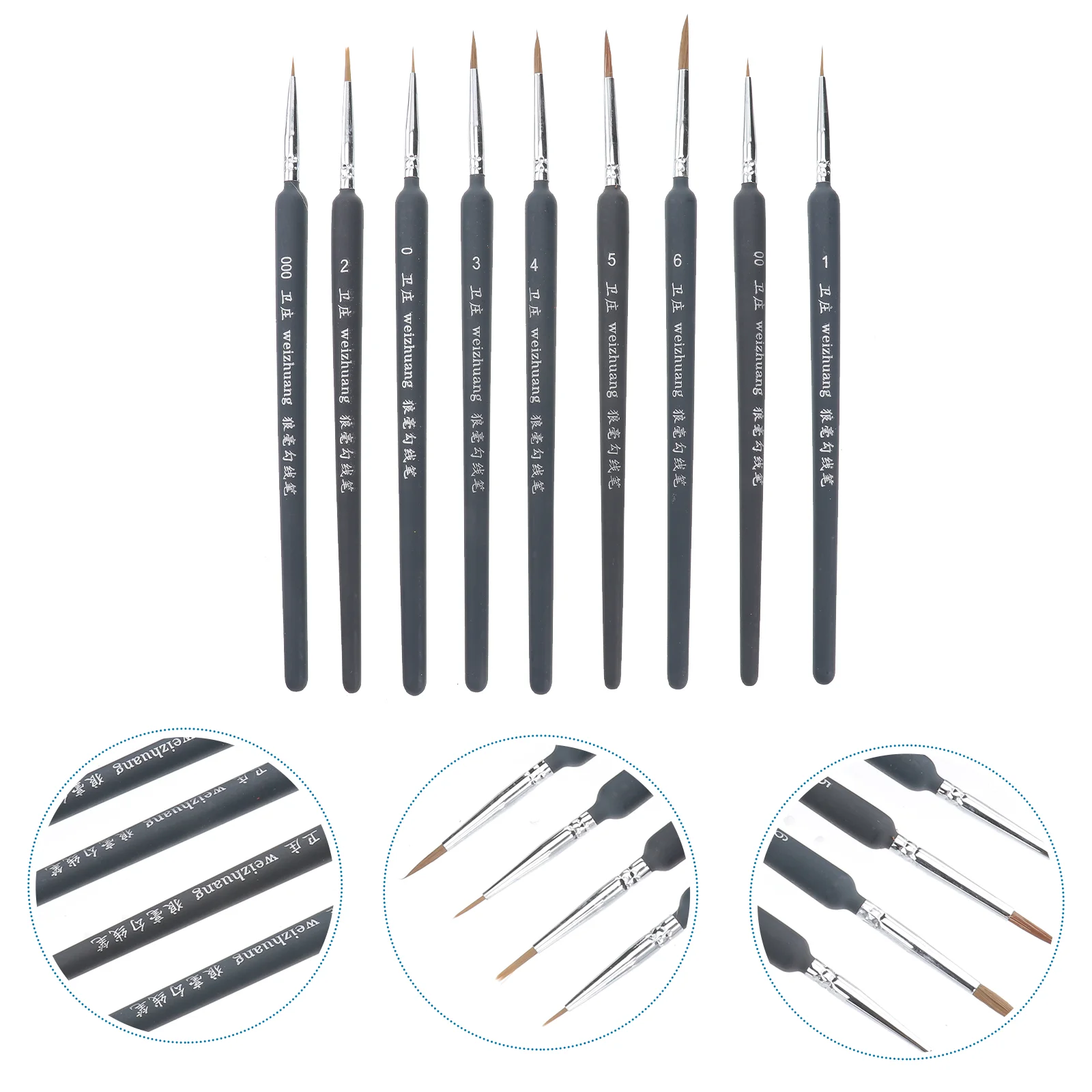 

9pcs Detail Paint Brush Wolf Hair Durbale Different Sizes Wood Handle Watercolor Detailing Painting Brushes