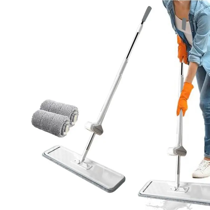 

Microfiber Floor Mops Stainless Steel Handle With Self Wringer Portable Cleaning Accessories With Reusable Washable Mop Pads